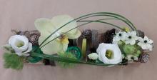 Composition moderne orchidée lysianthus rondins de bois - Boutique Vergez Tarnos
